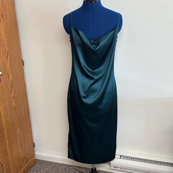 Sleek Satin Midi Dress in Deep Teal - Picture 7 of 7